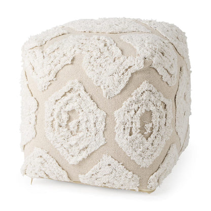 Mercana - Ekanta 16.0L x 16.0W x 16.0H Cream/Beige Patterned Cotton Pouf - 69518 view 1