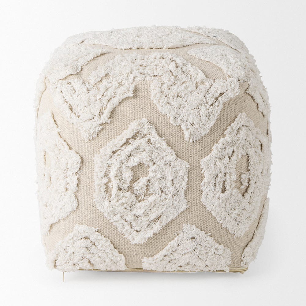 Mercana - Ekanta 16.0L x 16.0W x 16.0H Cream/Beige Patterned Cotton Pouf - 69518 view 2