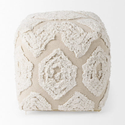 Mercana - Ekanta 16.0L x 16.0W x 16.0H Cream/Beige Patterned Cotton Pouf - 69518 view 2