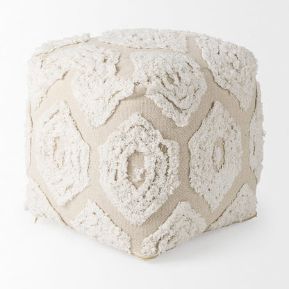 Mercana - Ekanta 16.0L x 16.0W x 16.0H Cream/Beige Patterned Cotton Pouf - 69518 view 3