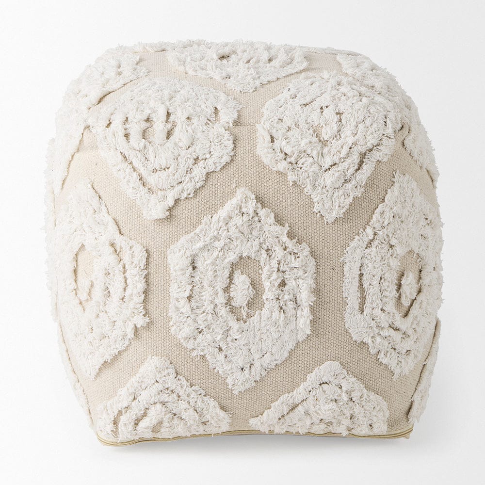 Mercana - Ekanta 16.0L x 16.0W x 16.0H Cream/Beige Patterned Cotton Pouf - 69518 view 4