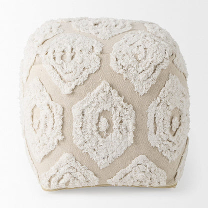 Mercana - Ekanta 16.0L x 16.0W x 16.0H Cream/Beige Patterned Cotton Pouf - 69518 view 4
