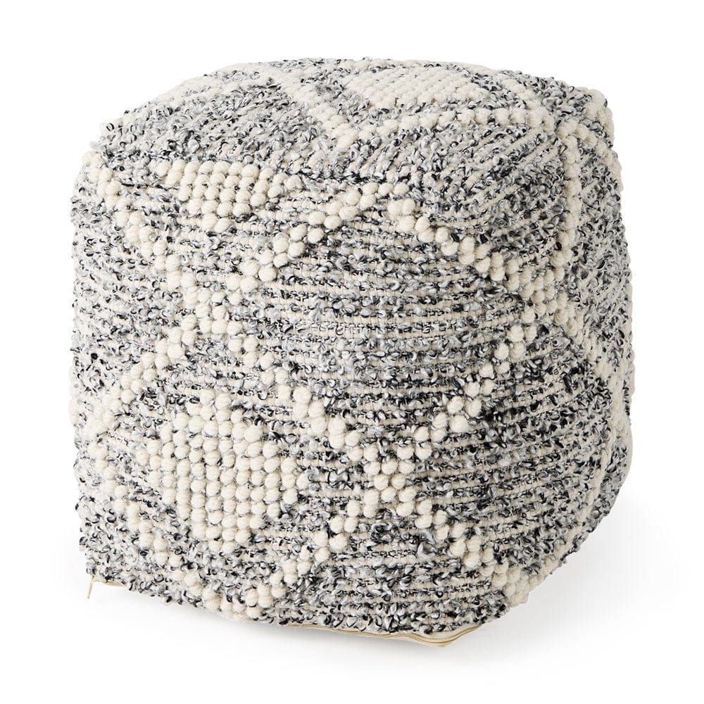 Mercana - Ekiya 16.0L x 16.0W x 16.0H Black/White Yarn and Wool Patterened Pouf - 69520 view 1