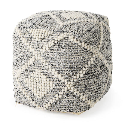 Mercana - Ekiya 16.0L x 16.0W x 16.0H Black/White Yarn and Wool Patterened Pouf - 69520 view 1
