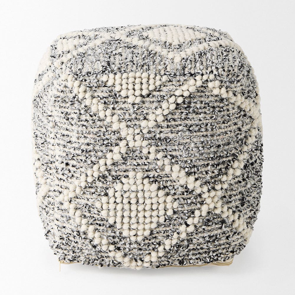 Mercana - Ekiya 16.0L x 16.0W x 16.0H Black/White Yarn and Wool Patterened Pouf - 69520 view 2