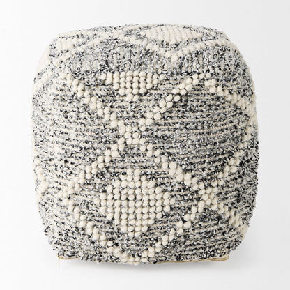Mercana - Ekiya 16.0L x 16.0W x 16.0H Black/White Yarn and Wool Patterened Pouf - 69520 view 2