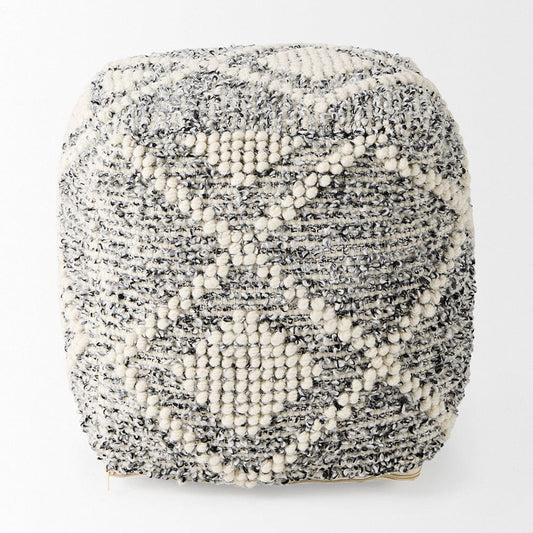 Mercana - Ekiya 16.0L x 16.0W x 16.0H Black/White Yarn and Wool Patterened Pouf - 69520 view 2