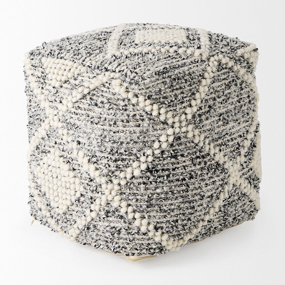 Mercana - Ekiya 16.0L x 16.0W x 16.0H Black/White Yarn and Wool Patterened Pouf - 69520 view 3