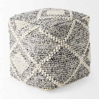 Mercana - Ekiya 16.0L x 16.0W x 16.0H Black/White Yarn and Wool Patterened Pouf - 69520 view 3