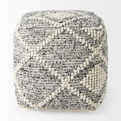 Mercana - Ekiya 16.0L x 16.0W x 16.0H Black/White Yarn and Wool Patterened Pouf - 69520 view 4