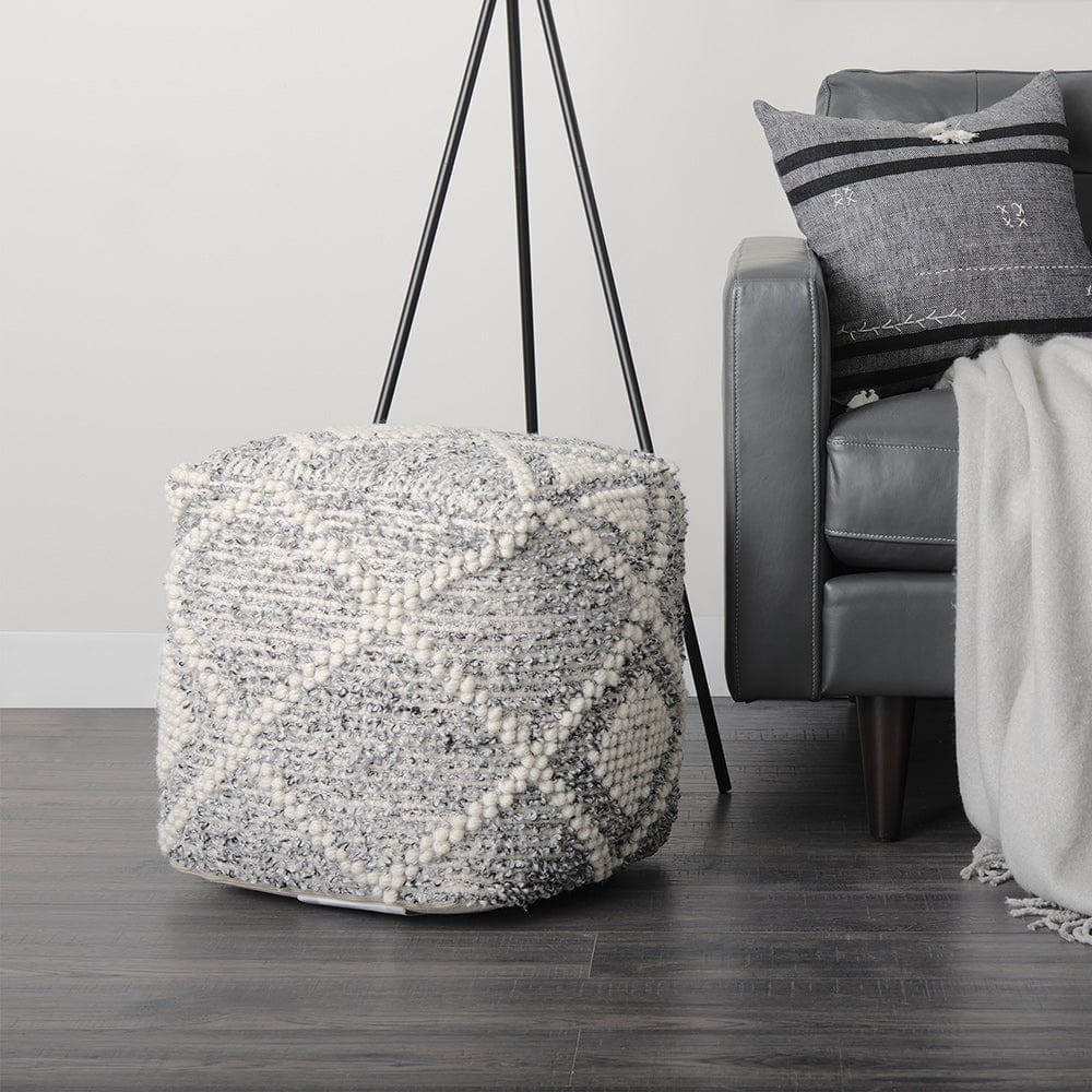 Mercana - Ekiya 16.0L x 16.0W x 16.0H Black/White Yarn and Wool Patterened Pouf - 69520 view 11