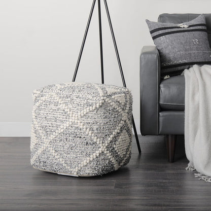 Mercana - Ekiya 16.0L x 16.0W x 16.0H Black/White Yarn and Wool Patterened Pouf - 69520 view 11