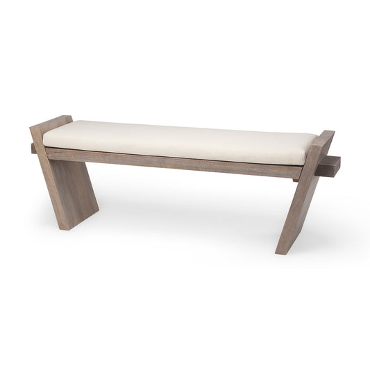 Mercana - Elaine I 58L x 14.75W x 20H Brown Wood Upholstered Cream Seat Entryway Bench - 68745_CLOSEOUT view 1