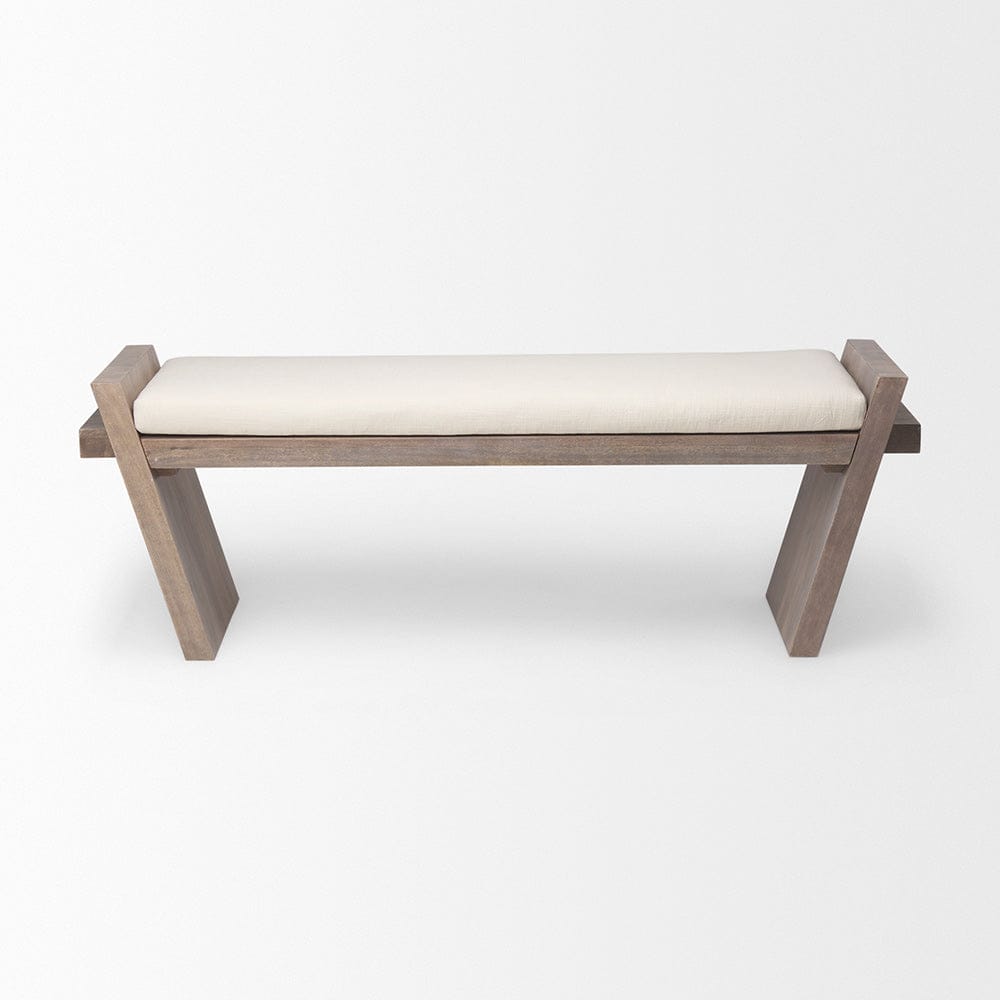 Mercana - Elaine I 58L x 14.75W x 20H Brown Wood Upholstered Cream Seat Entryway Bench - 68745_CLOSEOUT view 3