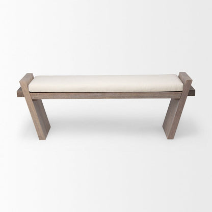 Mercana - Elaine I 58L x 14.75W x 20H Brown Wood Upholstered Cream Seat Entryway Bench - 68745_CLOSEOUT view 3