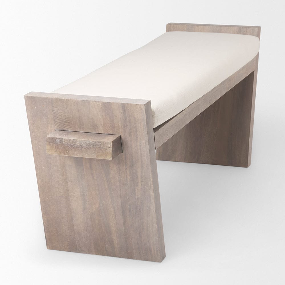 Mercana - Elaine I 58L x 14.75W x 20H Brown Wood Upholstered Cream Seat Entryway Bench - 68745_CLOSEOUT view 5