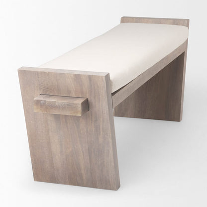 Mercana - Elaine I 58L x 14.75W x 20H Brown Wood Upholstered Cream Seat Entryway Bench - 68745_CLOSEOUT view 5
