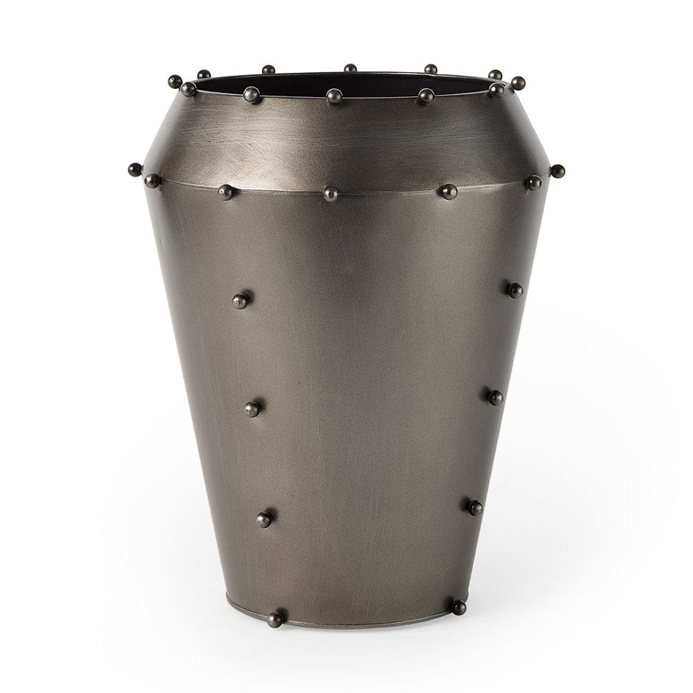 Mercana - Elio 12.2H Large Gun Metal Gray Metal W/Studs Vase - 69681_CLOSEOUT view 1