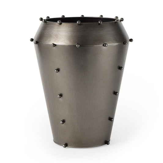 Mercana - Elio 12.2H Large Gun Metal Gray Metal W/Studs Vase - 69681_CLOSEOUT view 1