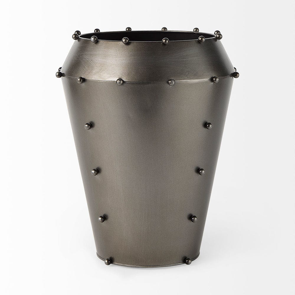 Mercana - Elio 12.2H Large Gun Metal Gray Metal W/Studs Vase - 69681_CLOSEOUT view 3