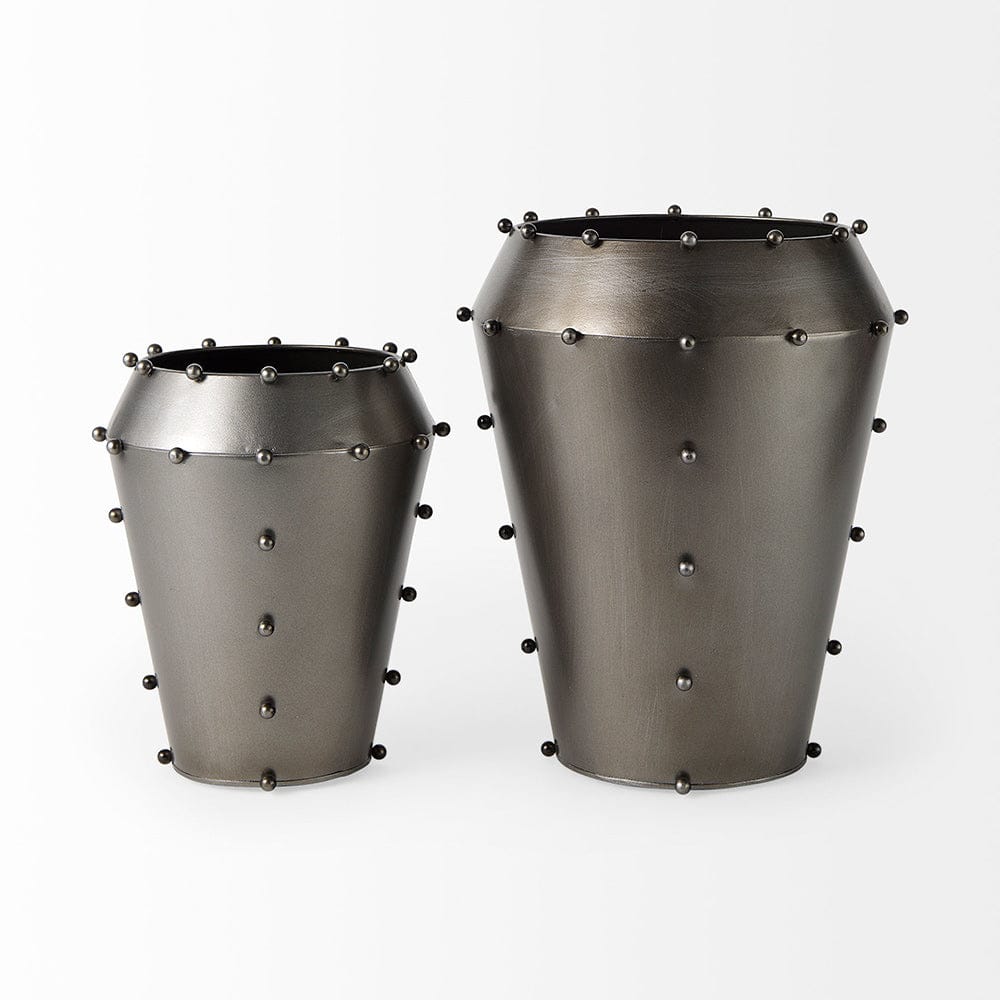 Mercana - Elio 12.2H Large Gun Metal Gray Metal W/Studs Vase - 69681_CLOSEOUT view 4