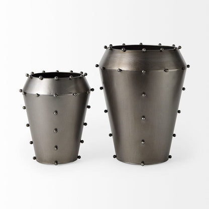 Mercana - Elio 12.2H Large Gun Metal Gray Metal W/Studs Vase - 69681_CLOSEOUT view 4
