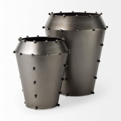 Mercana - Elio 12.2H Large Gun Metal Gray Metal W/Studs Vase - 69681_CLOSEOUT view 5