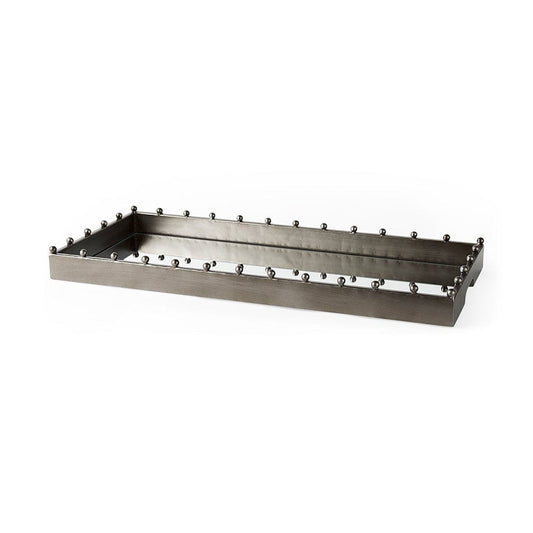 Mercana - Elio 29.9L x 13.0W x 2.6H Gun Metal Gray Metal W/Studs and Mirrored Bottom Rectangle Tray - 69682 view 1