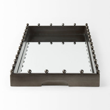 Mercana - Elio 29.9L x 13.0W x 2.6H Gun Metal Gray Metal W/Studs and Mirrored Bottom Rectangle Tray - 69682 view 3