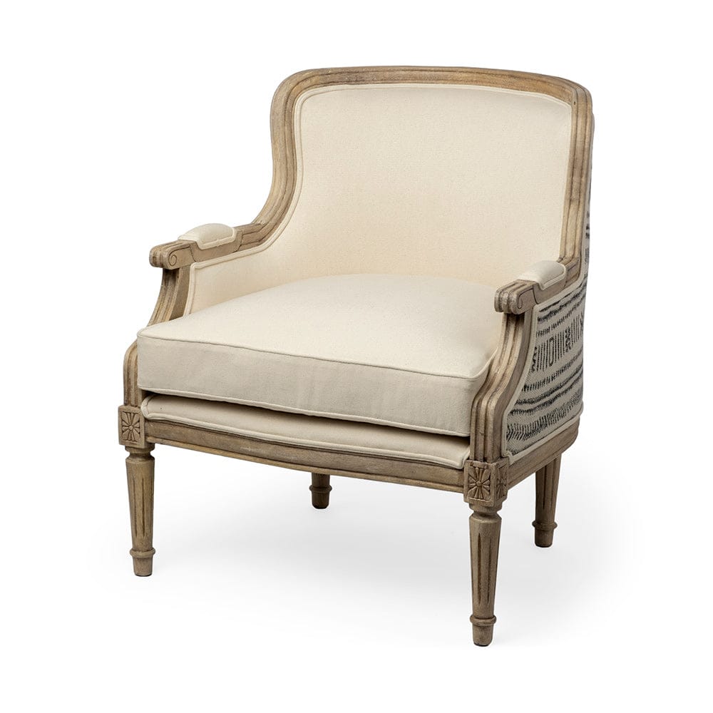 Mercana - Elizabeth Cream Fabric Seat Wooden Base Detailed Back Accent Chair - 68145 view 1