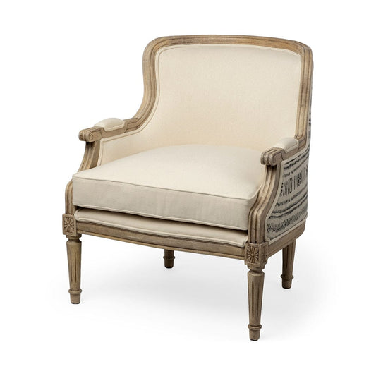 Mercana - Elizabeth Cream Fabric Seat Wooden Base Detailed Back Accent Chair - 68145 view 1