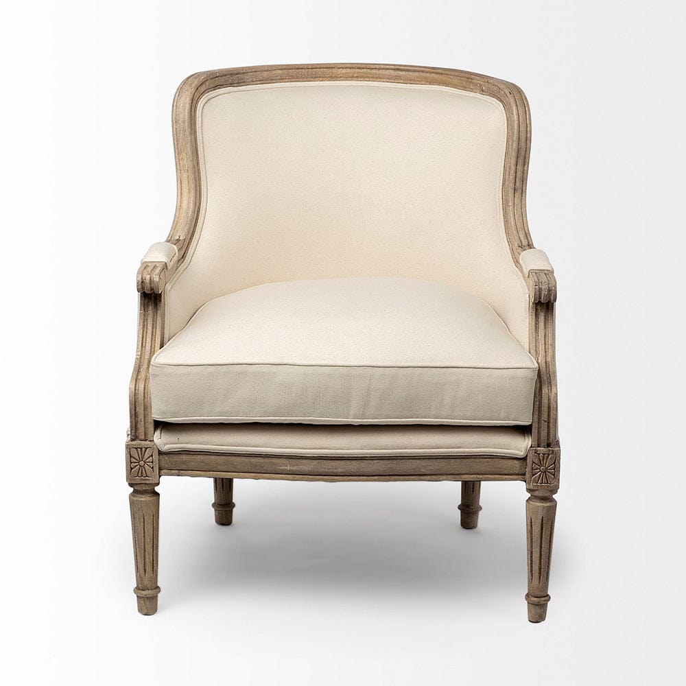 Mercana - Elizabeth Cream Fabric Seat Wooden Base Detailed Back Accent Chair - 68145 view 5
