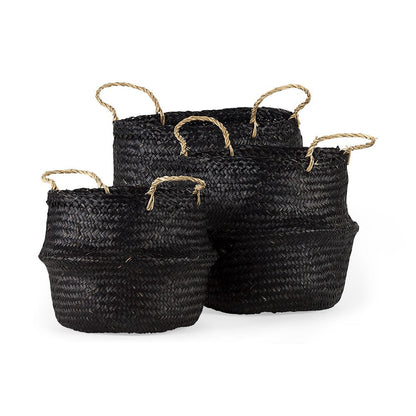 Mercana - Ella 9.8L x 9.8W x 11.0H Black Seagrass Basket W/ Light Brown Handles (Set of 3) - 69581 view 1