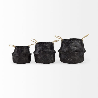 Mercana - Ella 9.8L x 9.8W x 11.0H Black Seagrass Basket W/ Light Brown Handles (Set of 3) - 69581 view 2