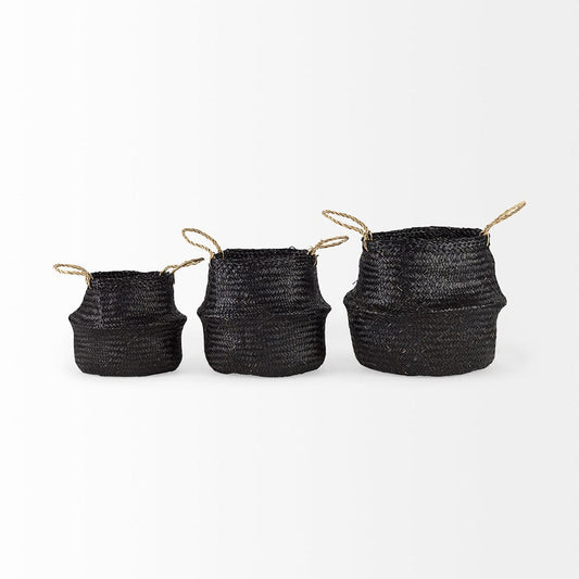 Mercana - Ella 9.8L x 9.8W x 11.0H Black Seagrass Basket W/ Light Brown Handles (Set of 3) - 69581 view 2