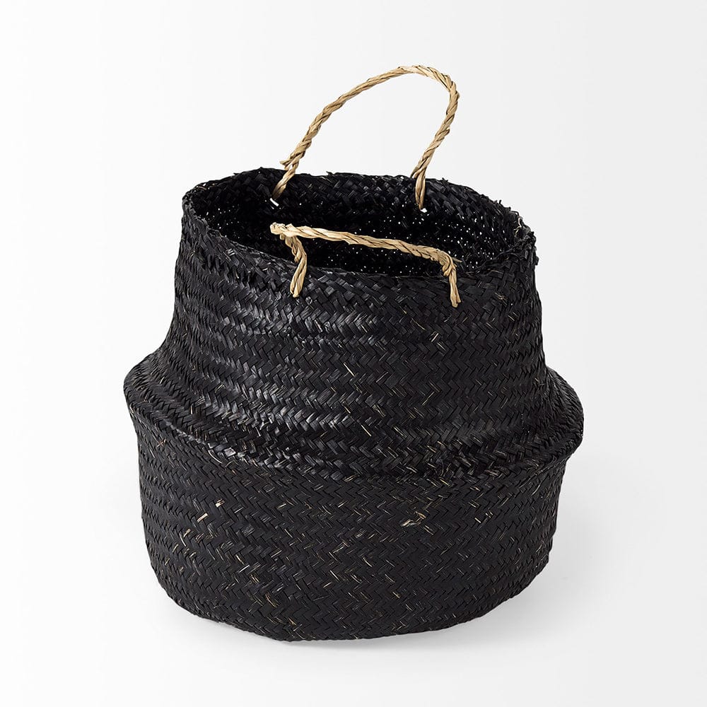 Mercana - Ella 9.8L x 9.8W x 11.0H Black Seagrass Basket W/ Light Brown Handles (Set of 3) - 69581 view 3