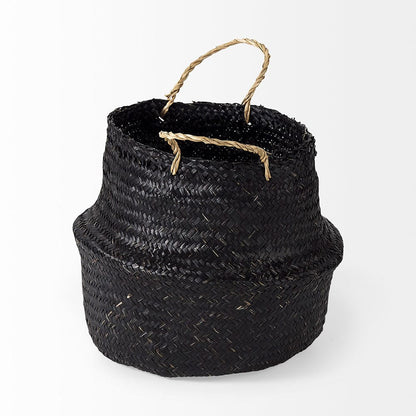 Mercana - Ella 9.8L x 9.8W x 11.0H Black Seagrass Basket W/ Light Brown Handles (Set of 3) - 69581 view 3