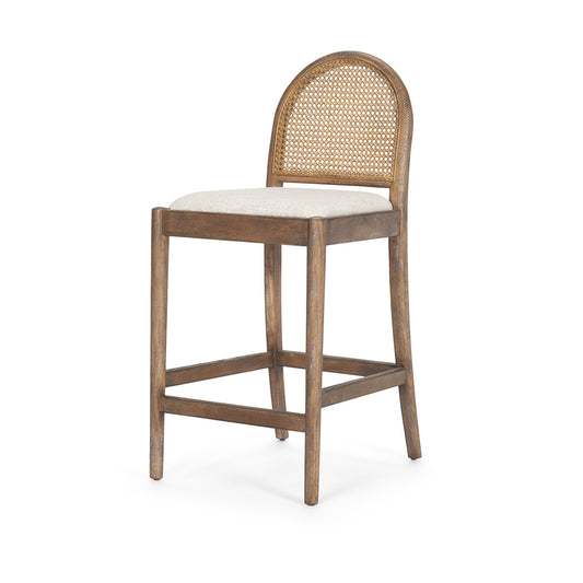 Mercana - Elle Rounded Caneback Medium Brown Wood W/ Oatmeal Fabric Counter Stool - 70412 view 1