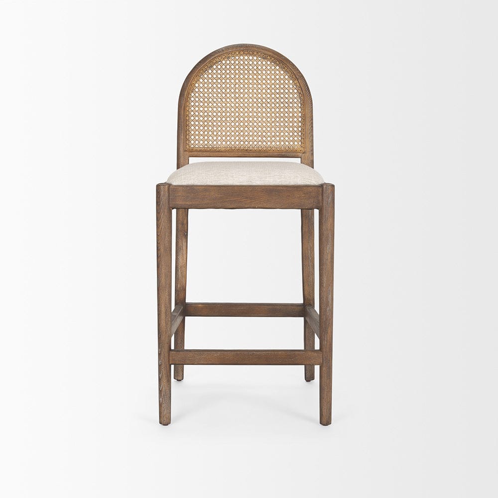 Mercana - Elle Rounded Caneback Medium Brown Wood W/ Oatmeal Fabric Counter Stool - 70412 view 2