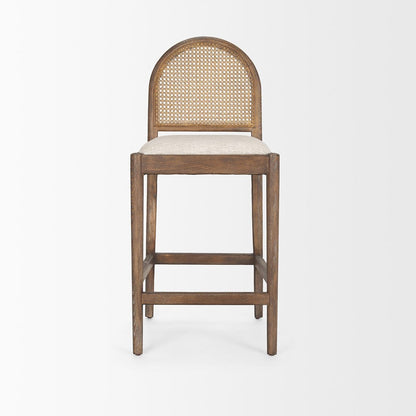 Mercana - Elle Rounded Caneback Medium Brown Wood W/ Oatmeal Fabric Counter Stool - 70412 view 2