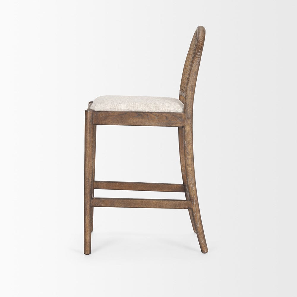 Mercana - Elle Rounded Caneback Medium Brown Wood W/ Oatmeal Fabric Counter Stool - 70412 view 3