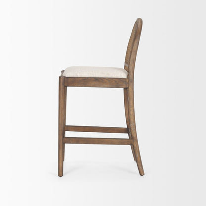 Mercana - Elle Rounded Caneback Medium Brown Wood W/ Oatmeal Fabric Counter Stool - 70412 view 3