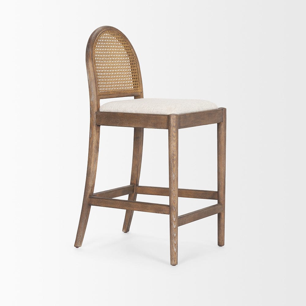 Mercana - Elle Rounded Caneback Medium Brown Wood W/ Oatmeal Fabric Counter Stool - 70412 view 6