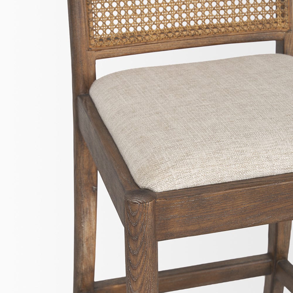 Mercana - Elle Rounded Caneback Medium Brown Wood W/ Oatmeal Fabric Counter Stool - 70412 view 9