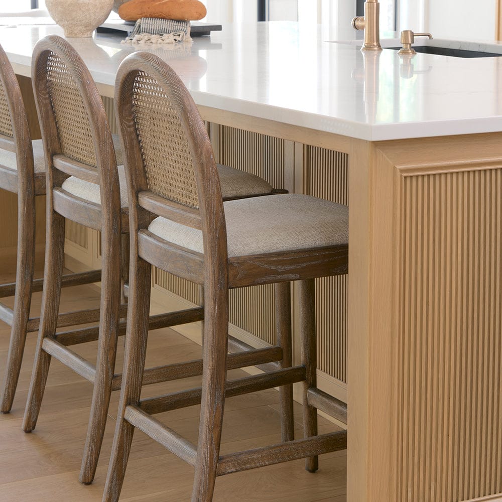 Mercana - Elle Rounded Caneback Medium Brown Wood W/ Oatmeal Fabric Counter Stool - 70412 view 12