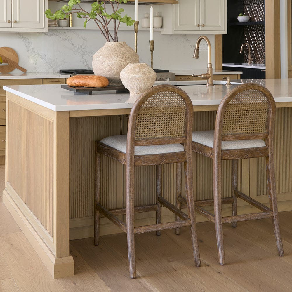 Mercana - Elle Rounded Caneback Medium Brown Wood W/ Oatmeal Fabric Counter Stool - 70412 view 13