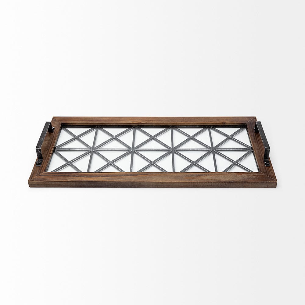 Mercana - Ellingson 28L x 13W Black Rectangular Metal Glass Wood Bottom Tray - 67236 view 2