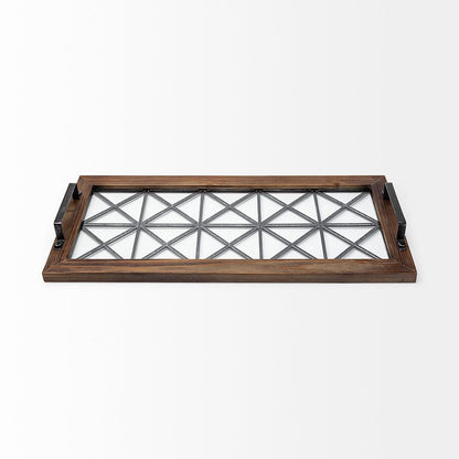 Mercana - Ellingson 28L x 13W Black Rectangular Metal Glass Wood Bottom Tray - 67236 view 2