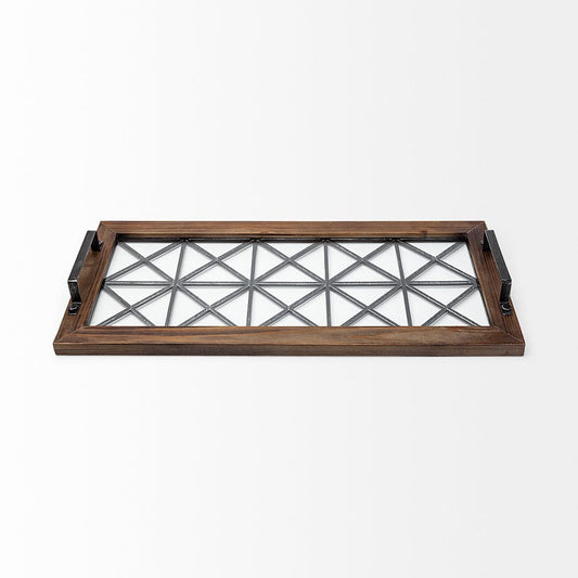 Mercana - Ellingson 28L x 13W Black Rectangular Metal Glass Wood Bottom Tray - 67236 view 2