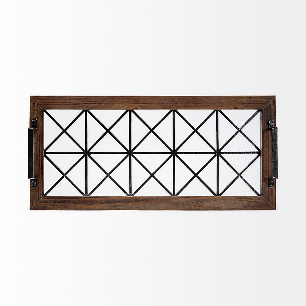 Mercana - Ellingson 28L x 13W Black Rectangular Metal Glass Wood Bottom Tray - 67236 view 3
